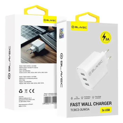 Blavec BC3 tīkla lādētājs | 15W | USB-A | balts