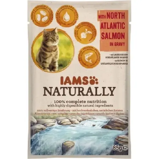 Canned cat food : IAMS CAT Naturally Adult Salmon in gravy 85gr.