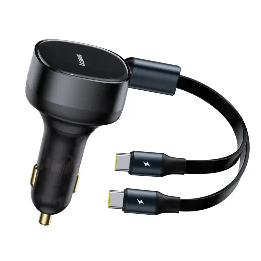 Baseus Enjoyment Retractable 2-in-1 Car Charger | 33W | USB-C | with USB-C to USB-C cable included | black
