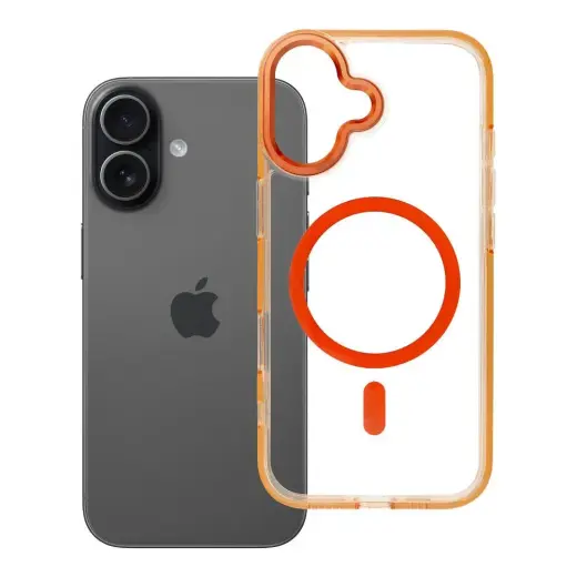 FRAME CLEAR HYBRID MAG telefono dėklas su MagSafe palaikymu iPhone 17 oranžinis