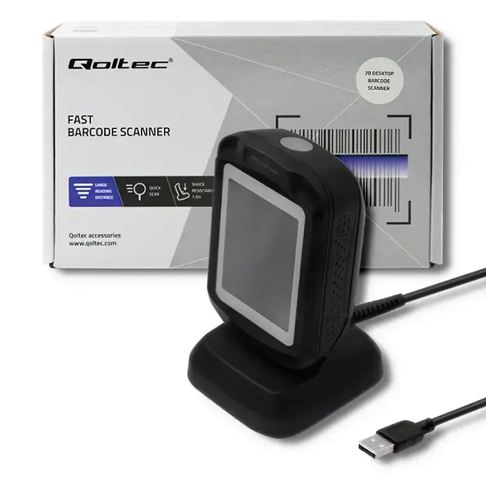 Qoltec Stationary barcode reader and QR code scanner | 1D 2D | USB | Fast