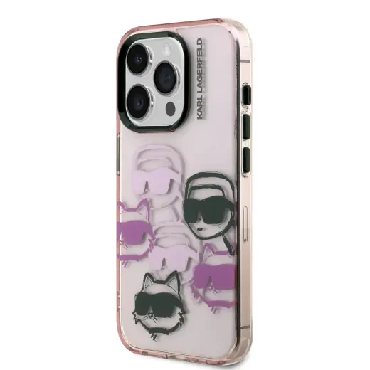Karl Lagerfeld IML Multi K&CH Heads Case for iPhone 15 Pro Pink