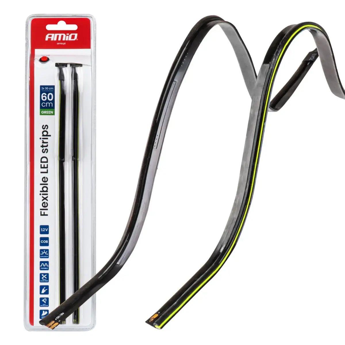 Flexible LED COB side strips green 2x30cm 12V AMIO-04577