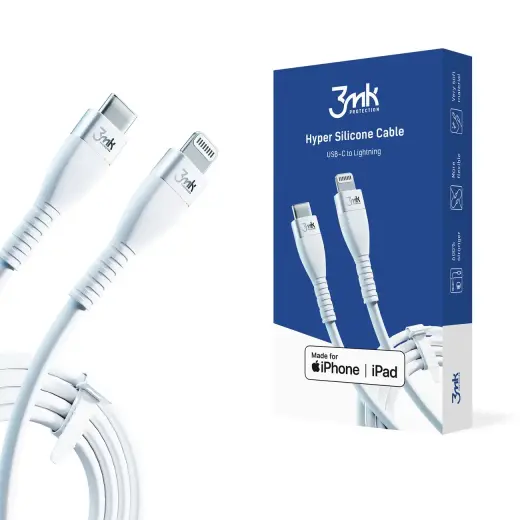 3MK HyperSilicone data transfer and charging cable | USB-C to Lightning | 20W | 1m | white