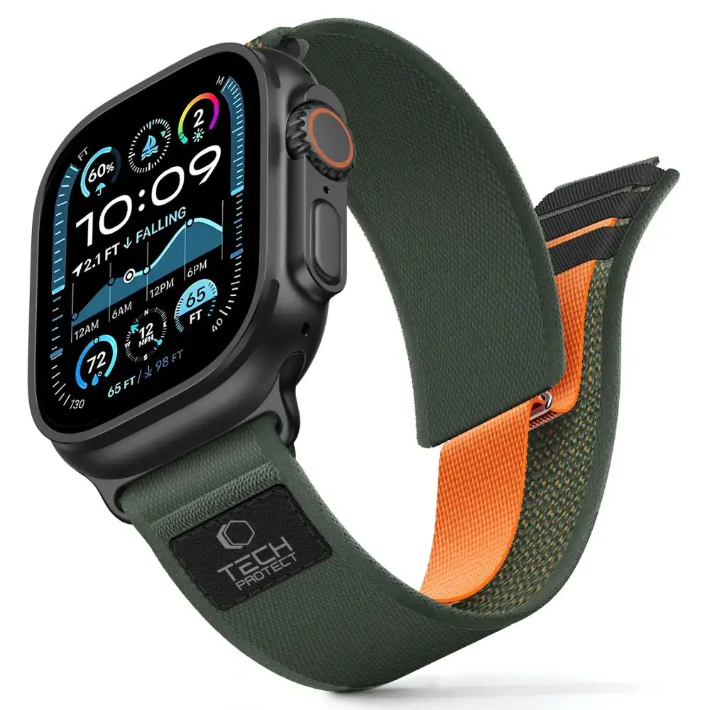 Tech-Protect viedpulksteņa siksniņa priekš Apple Watch 8/9/10/11/SE/Ultra (44/45/46/49 mm) | neilons | zaļa/oranža
