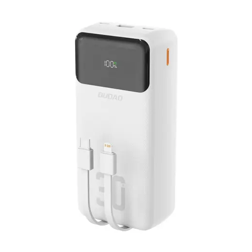 Dudao K15Max ārējais akumulators (powerbank) | 30 000 mAh | 22.5W | PD | USB-C, Lightning | balts