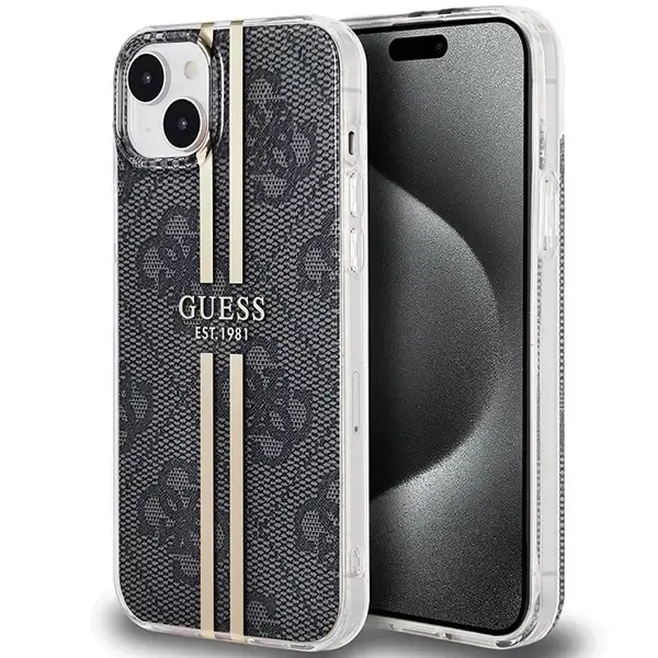 Guess IML 4G Gold Stripe case for iPhone 15|14|13 - black