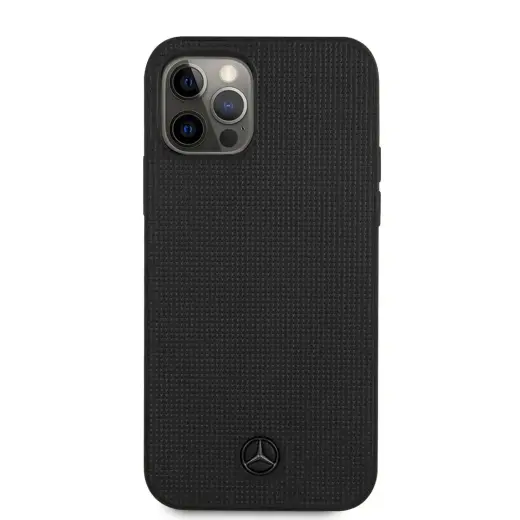 MEHCP12MMBLBK Mercedes Leather Meshed Effect Hard Case for iPhone 12|12 Pro 6.1 Black