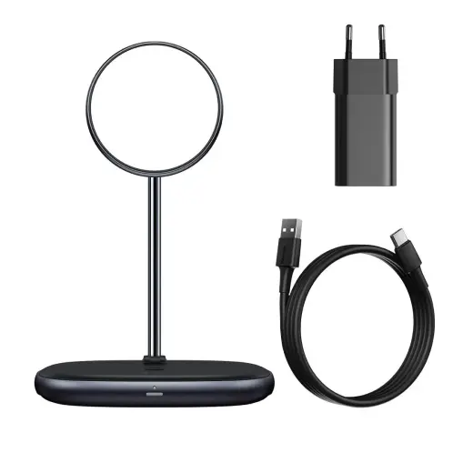 Baseus Swan MagSafe Magnetic Stand with Wireless Charger for iPhone 12 (black) + 24W charger (black)
