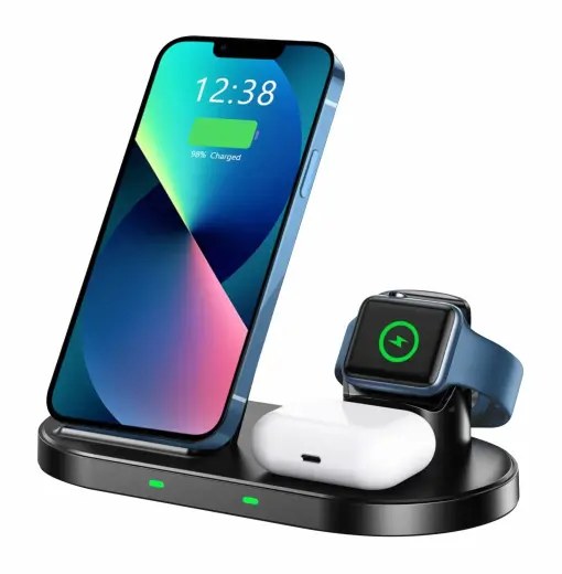 Swissten Wireless Bezvadu Lādētāja 3in1 Statīvs priekš Apple un Samsung