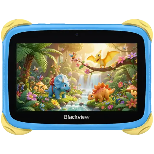 Blackview Link 1 Kids Mini WiFi6 7-inch 1024x600 HD+ 60Hz RK3562 2.0Hz 3GB+32GB 3000mAh Cam 2MP 5MP Stylus glass protector Handle Stand design Android 16 Brave Blue