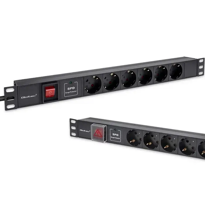 Qoltec Aluminium Power strip for RACK 19'' | 1U | 16A | PDU | 6xSCHUKO | 1.8m