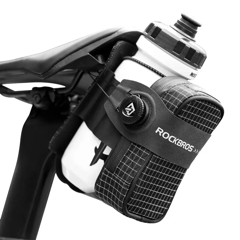 Torba rowerowa Rockbros P010 podsiodłowa 0,2 l z uchwytem na bidon 0,6 l - czarna