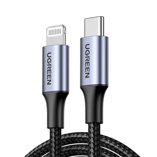 Ugreen US304 60759 datu pārraides un uzlādes vads | MFI | USB-C uz Lightning | 15W | 1m | pelēks
