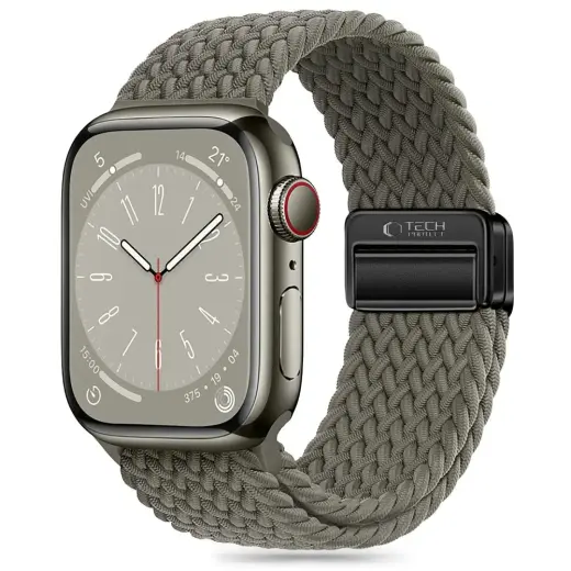Tech-Protect Nylonmag išmaniojo laikrodžio dirželis Apple Watch 6/7/8/9/10/SE/Ultra 1/2 (44/45/46/49 mm) | nailoninis | alyvuogių pilkas
