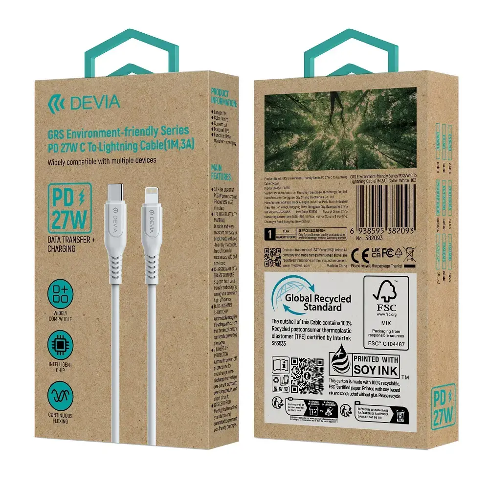 Devia cable GRS EC635 PD USB-C - Lightning 1,0 m 27W 3A white
