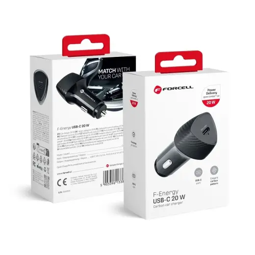 Зарядка для автомобиля Forcell F-Energy Carbon CC50-1C | 20W | PD, QC | USB-C | чёрная