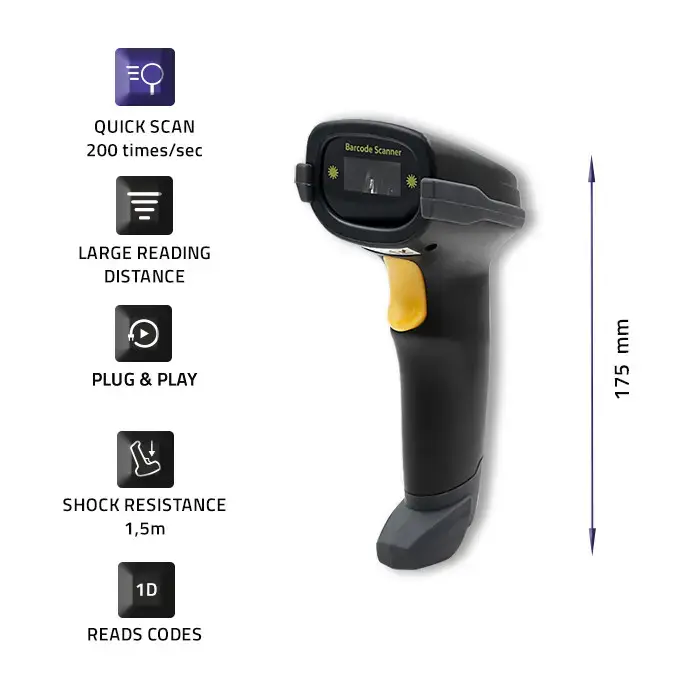 Qoltec 1D Laser barcode scanner with stand | USB