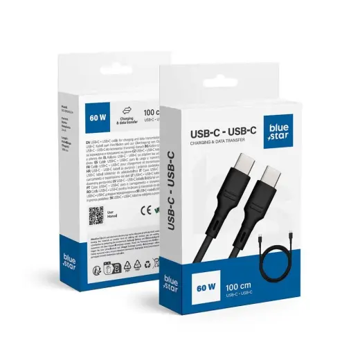 Cable USB C to USB C Blue Star 3A 60W 1 m DC-001CC3.0 black