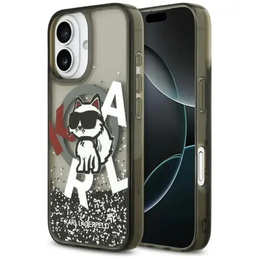 Etui Karl Lagerfeld Liquid Glitter        Choupette Logo MagSafe do iPhone 17 czarny