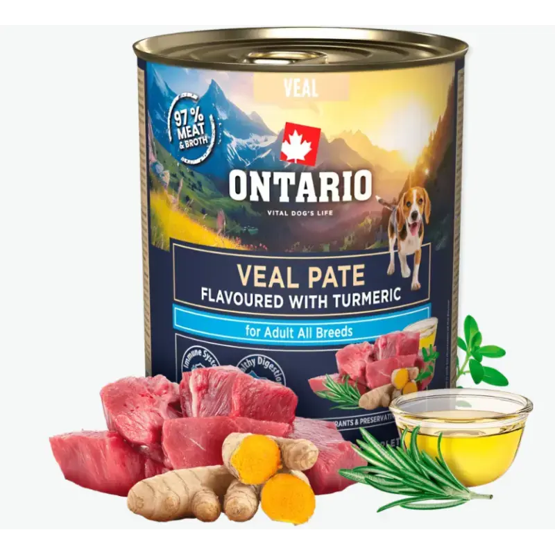 Konservi suņiem – Ontario Veal Pate Flavoured with Turmeric, 800 g