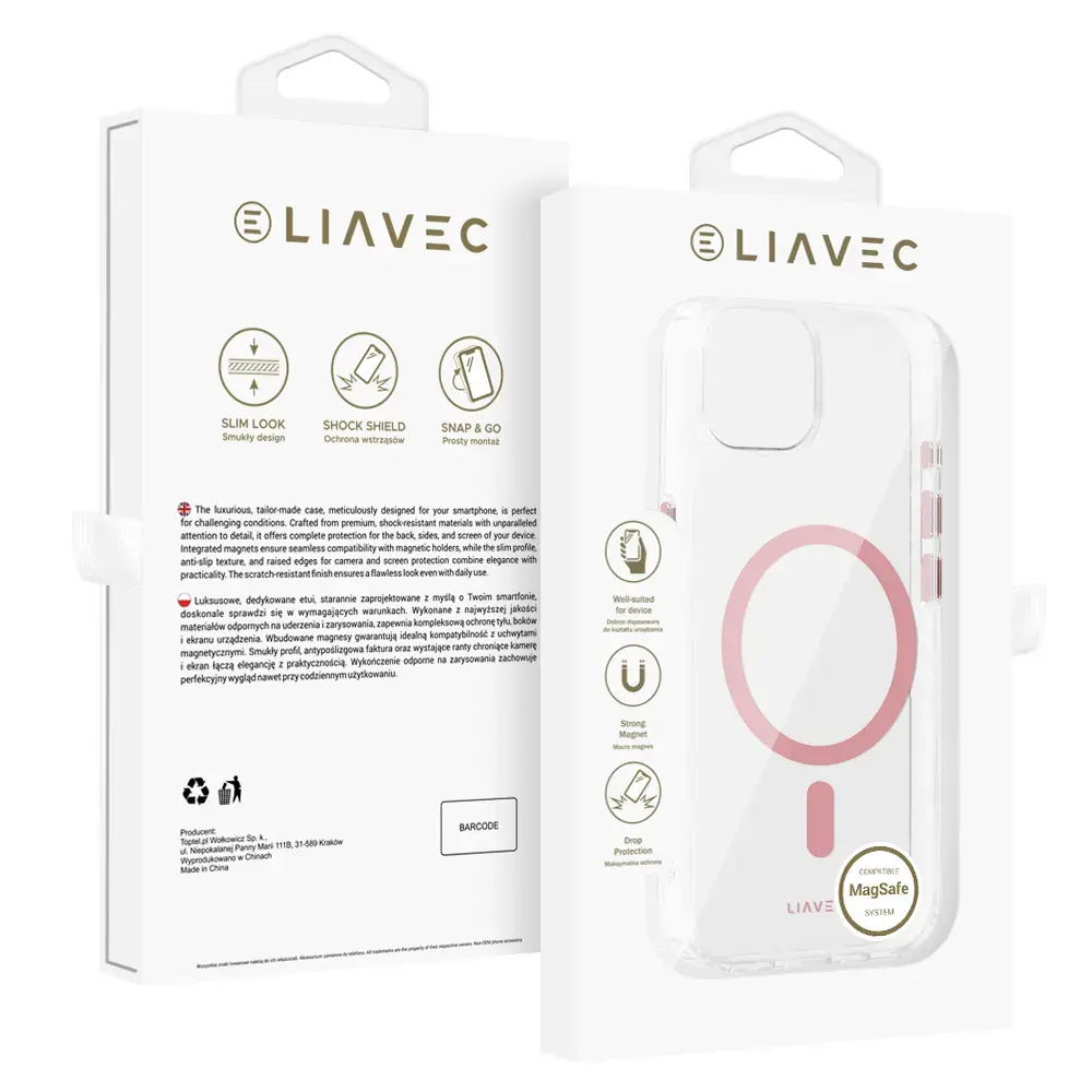 Liavec Glossy maciņš ar MagSafe atbalstu telefonam iPhone 13 | iPhone 14 rozā
