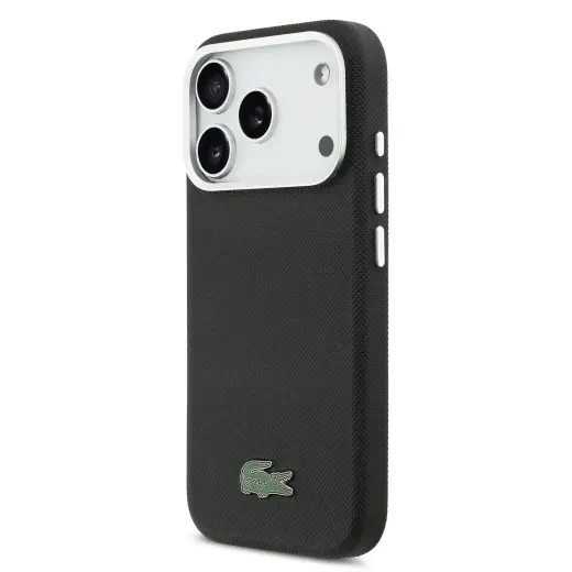 Lacoste Iconic Petit Pique Metal Logo telefono dėklas su MagSafe palaikymu iPhone 17 Pro juodas
