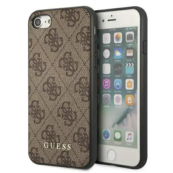 Guess GUHCI8G4GFBR iPhone SE 2022 | 2020 | 7 | 8 brązowy|brown hard case 4G Metal Gold Logo