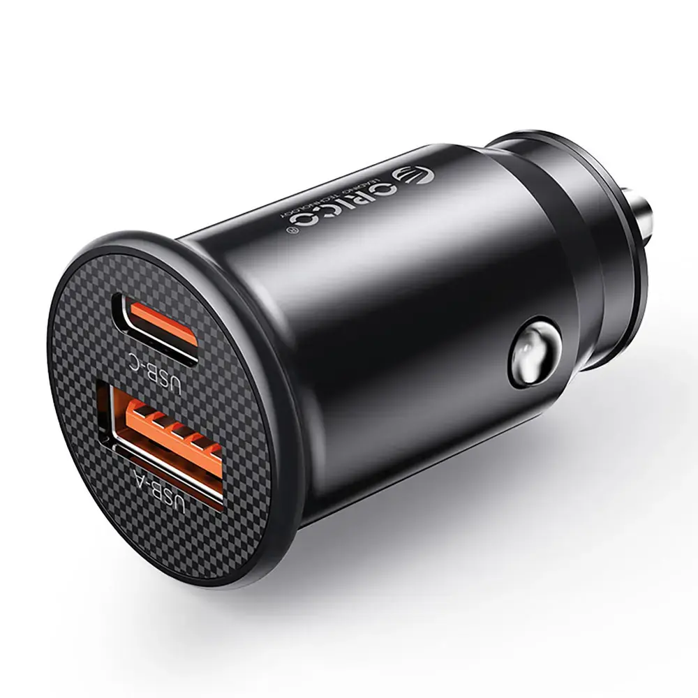 Orico PowerMini auto lādētājs | 30W | PD, QC, PPS | USB-C, USB-A | melns