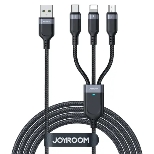 Joyroom Multi-Use Series S-A18 3-in-1 datu pārraides un uzlādes vads | USB-A uz Lightning, USB-C, Micro USB | 0.3m | melns