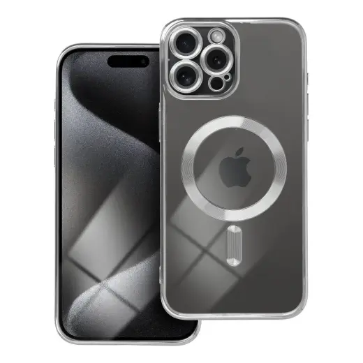 Electro Mag telefoni ümbris MagSafe toega iPhone 15 Pro Max hõbedane