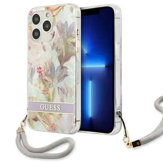 Guess GUHCP13LHFLSU iPhone 13 Pro | 13 6,1" fioletowy|purple hardcase Flower Strap