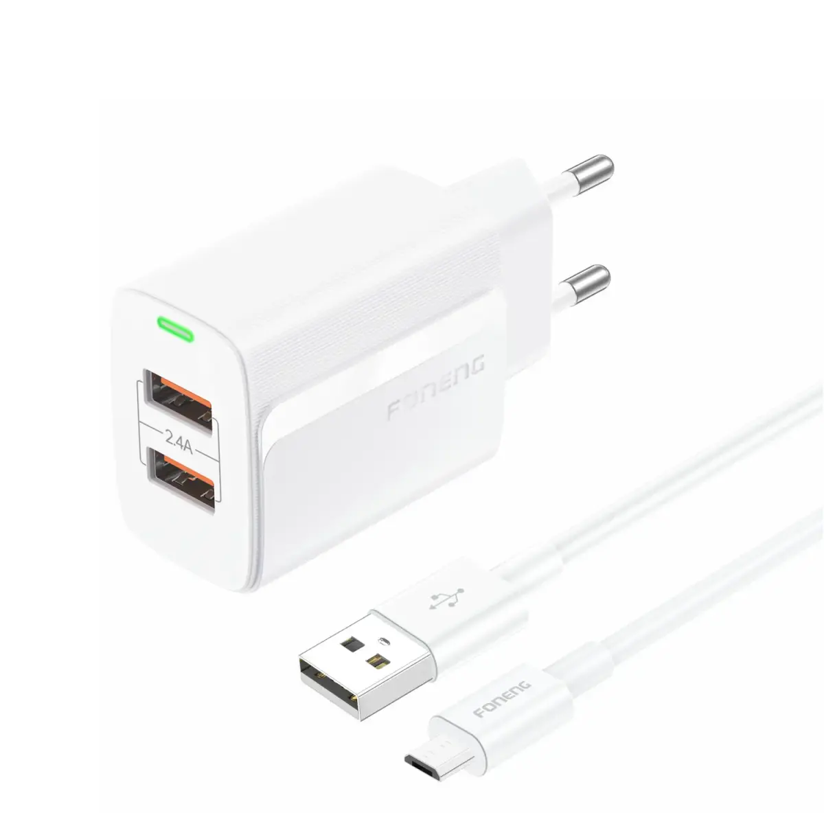 Foneng EU63 travel charger | 12W | USB to Micro USB | with Micro USB cable included | white