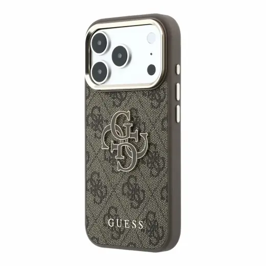 Guess PU 4G Resin Metal Logo Case for iPhone 18 Pro Max Brown