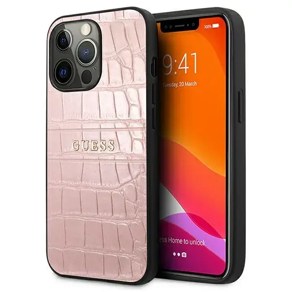Guess GUHCP13LPCRBPI iPhone 13 Pro | 13 6,1" różowy|pink Croco Strap Collection
