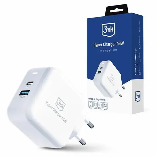 3MK Hyper Charger 68W 1xUSB+1xUSB-C mains charger GaN PD+QC