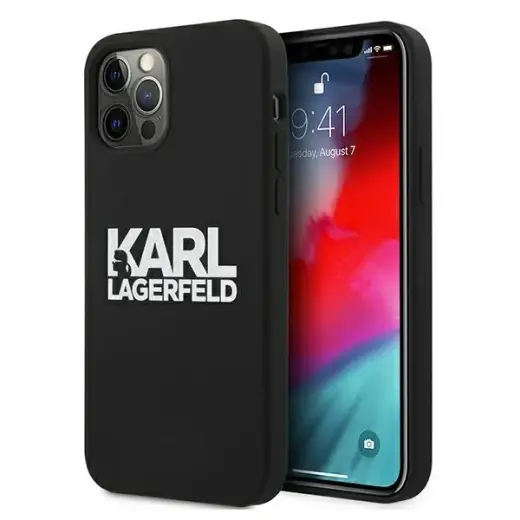KLHCP12LSLKLRBK Karl Lagerfeld Stack White Logo Silicone Case for iPhone 12 Pro Max 6.7 Black