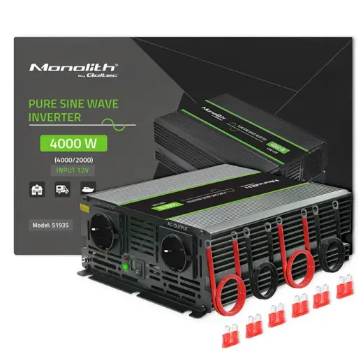 Qoltec Pure Sine Wave Inverter Monolith | 2000W | 4000W | 12V to 230 V