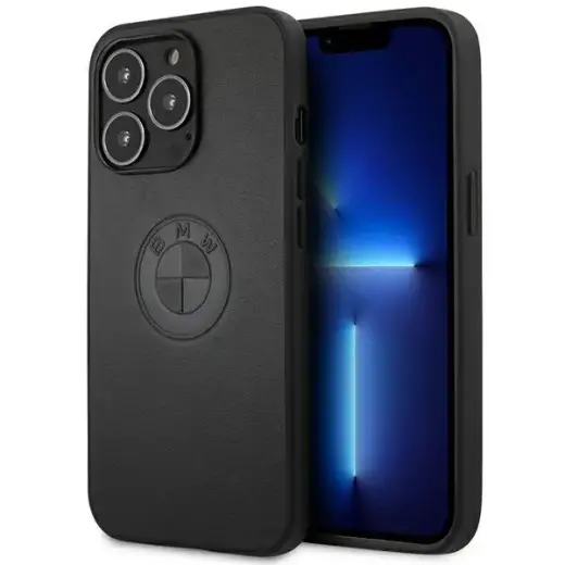 Etui BMW BMHCP13LREELK iPhone 13 Pro | 13 6.1" czarny|black hardcase Leather Emboss