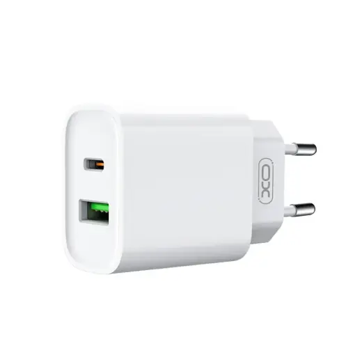 XO CE02A reisilaadija | 20W | PD, QC | USB-A, USB-C | USB-C kuni USB-C kaabliga komplektis | valge