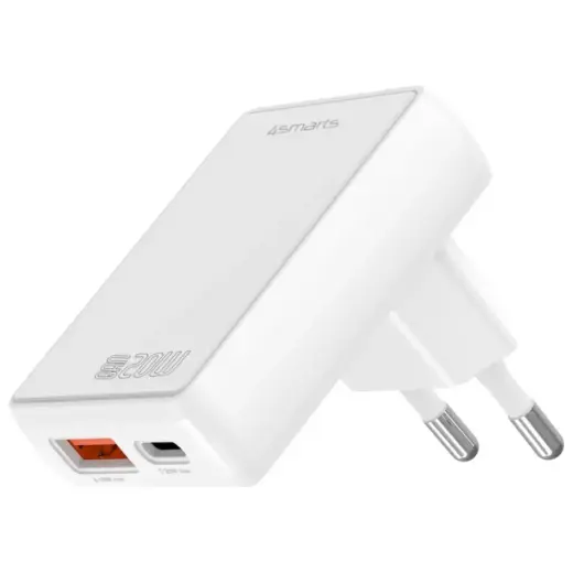 Wall Charger 4smarts FlatPlug Duos 20W GaN USB-C + USB-A white