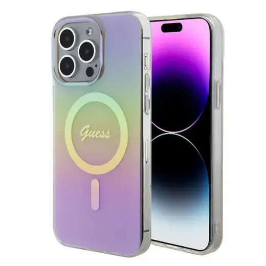 Guess GUHMP15XHITSP IML Iridescent phone case with MagSafe support for iPhone 15 Pro Max pink (Design 2)