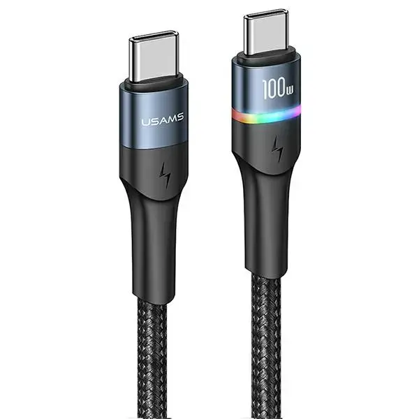 USAMS Kabel pleciony U76 USB-C na USB-C 100W PD Fast Charging 1.2m czarny|black SJ537USB01(US-SJ537)