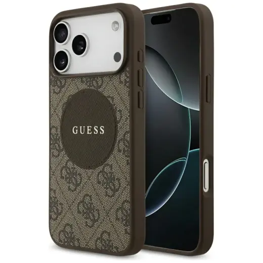 Guess 4G Circle Classic Logo чехол с поддержкой MagSafe для телефона iPhone 17 Pro Max коричневый