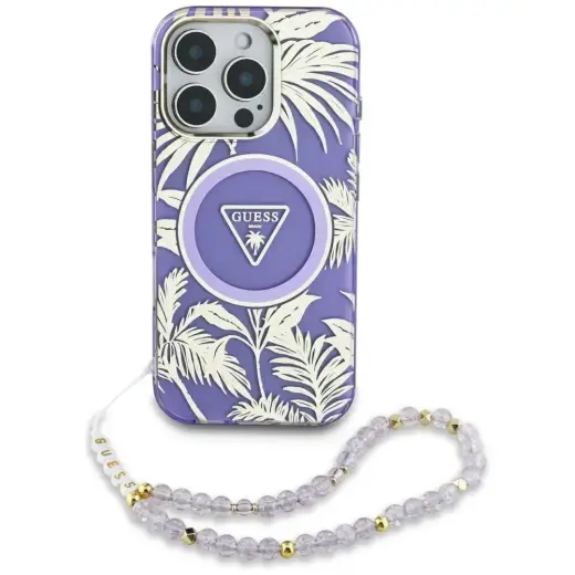 Etui Guess Palm Trees Triangle Pearl      Strap MagSafe do iPhone 16 fioletowy