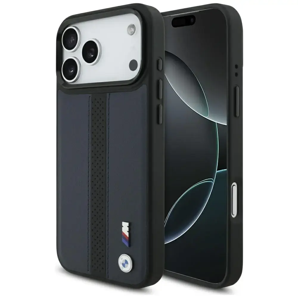 Case BMW M Perforated Stripe Logo MagSafe for iPhone 17 Pro Max navy blue