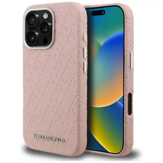 Karl Lagerfeld FW Stamped Karl чехол с поддержкой MagSafe для телефона iPhone 16 Pro розовый
