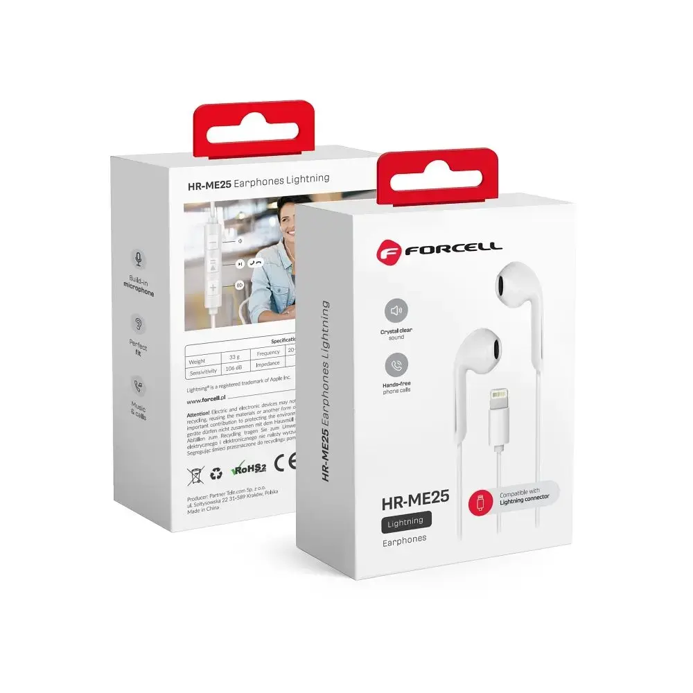 Wire earphones Lightning Forcell F-Audio HR-ME25 white