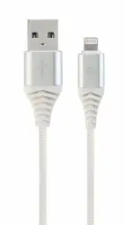 Gembird Premium cotton braided data transfer and charging cable | USB-A to Lightning | 1m | silver, white