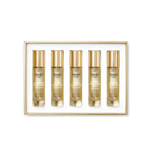 Set Creed: Aventus, Eau De Parfum, For Women, 10 ml + Love in White, Eau De Parfum, For Women, 10 ml + Wind Flowers, Eau De Parfum, For Women, 10 ml + Royal Princess Oud, Eau De Parfum, For Women, 10 ml + Spring Flower, Eau De Parfum, For Women, 10 ml